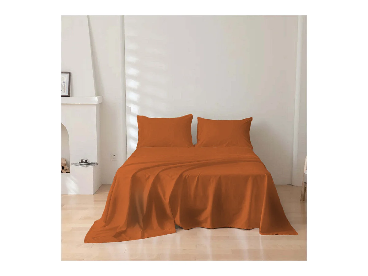 Parure lenzuolo in puro cotone tinta unita arancione scuro (250x290cm)