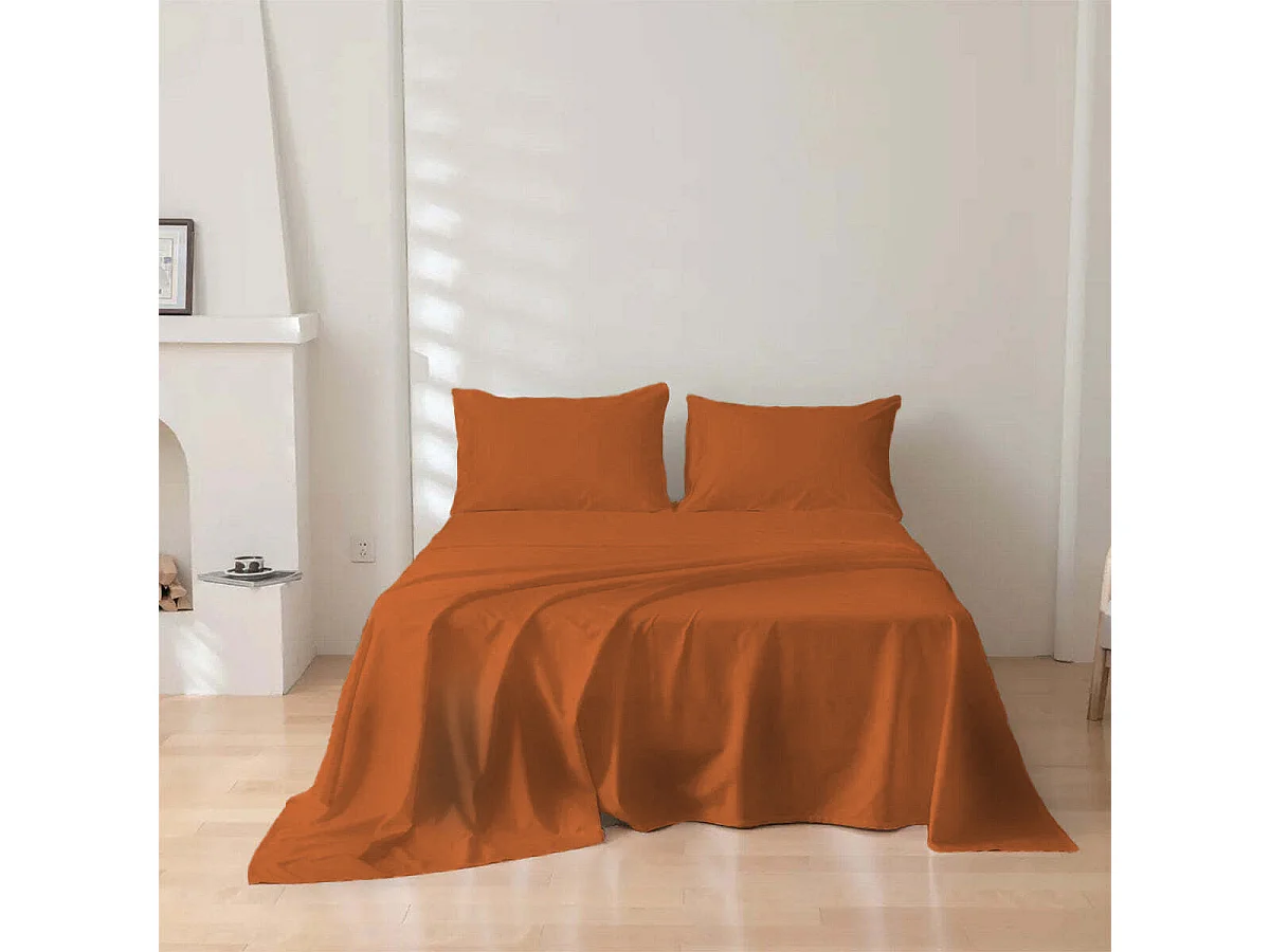 Parure lenzuolo in puro cotone tinta unita arancione scuro (250x290cm)