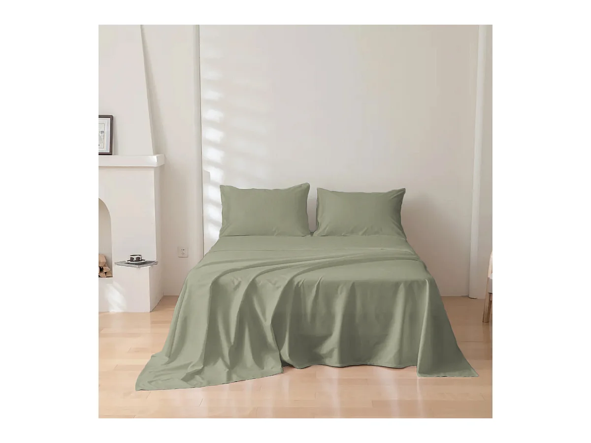 Parure lenzuolo in puro cotone tinta unita verde salvia (200x290cm)