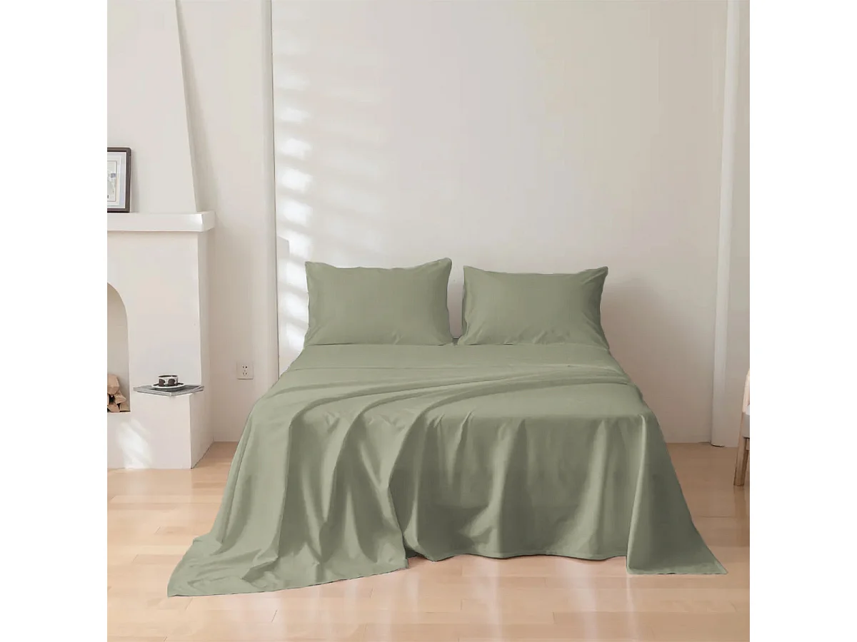 Parure lenzuolo in puro cotone tinta unita verde salvia (250x290cm)