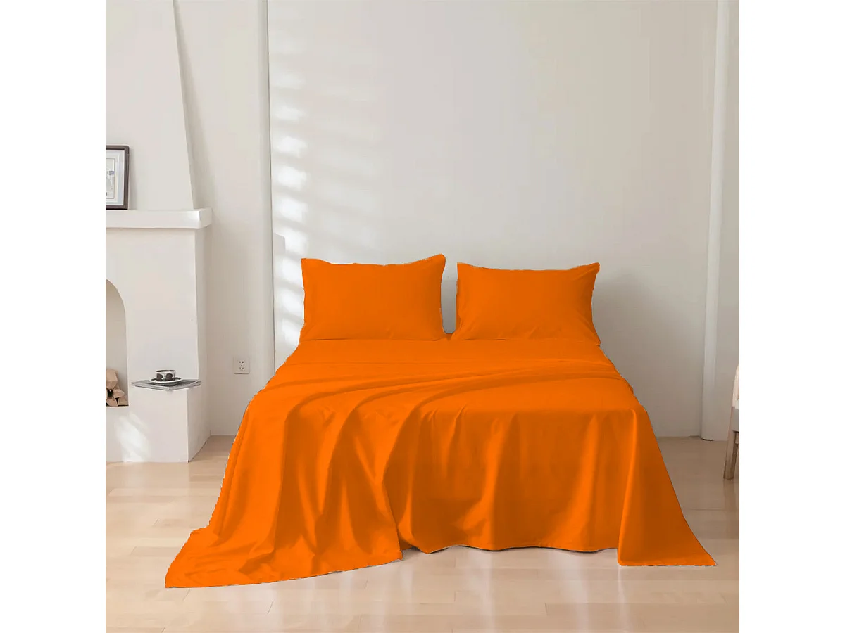 Parure lenzuolo in puro cotone tinta unita arancione (250x290cm)