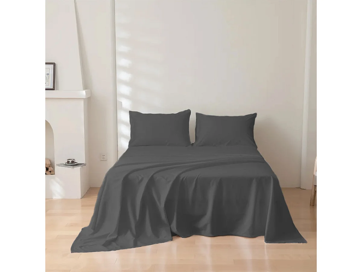 Parure lenzuolo in puro cotone tinta unita grigio scuro (200x290cm)