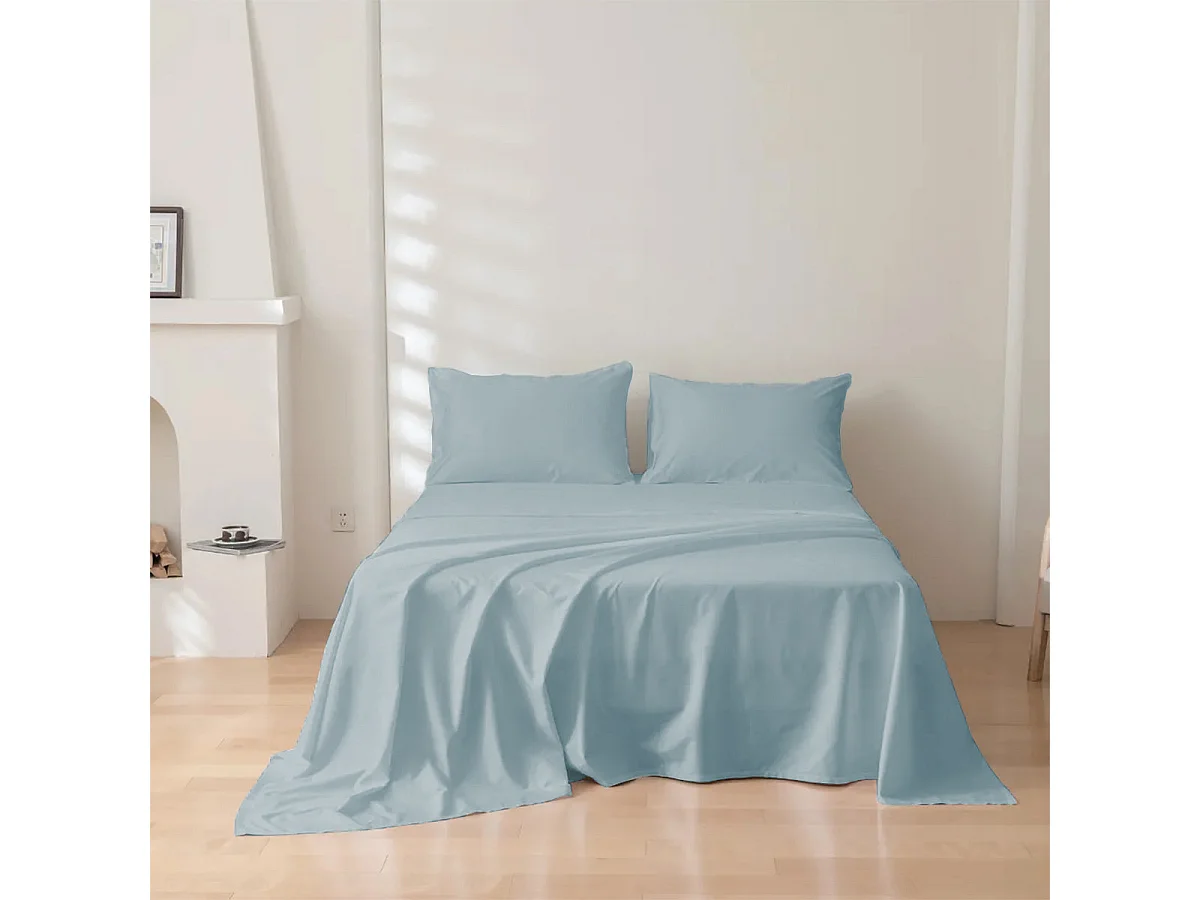 Parure lenzuolo in puro cotone tinta unita azzurro chiaro (220x290cm)