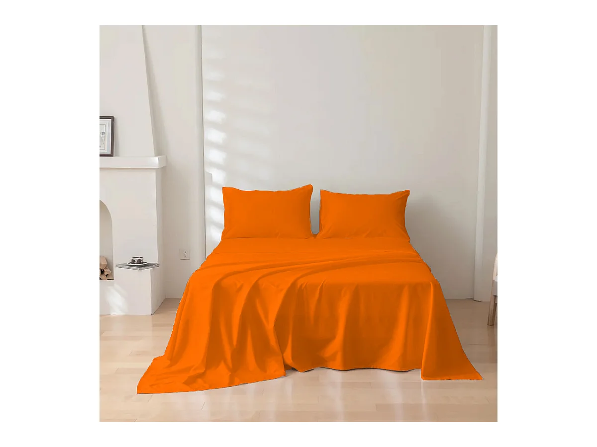 Parure lenzuolo in puro cotone tinta unita arancione (160x290cm)