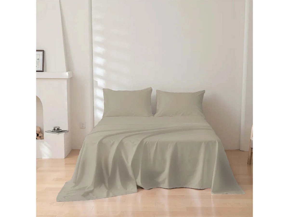 Parure lenzuolo in puro cotone tinta unita beige (160x290cm)