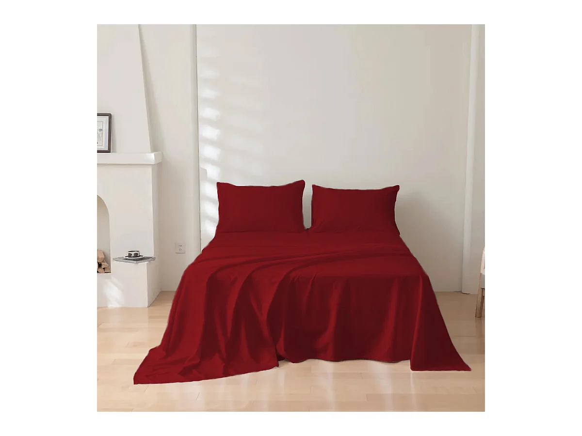 Parure lenzuolo in puro cotone tinta unita bordeaux (160x290cm)
