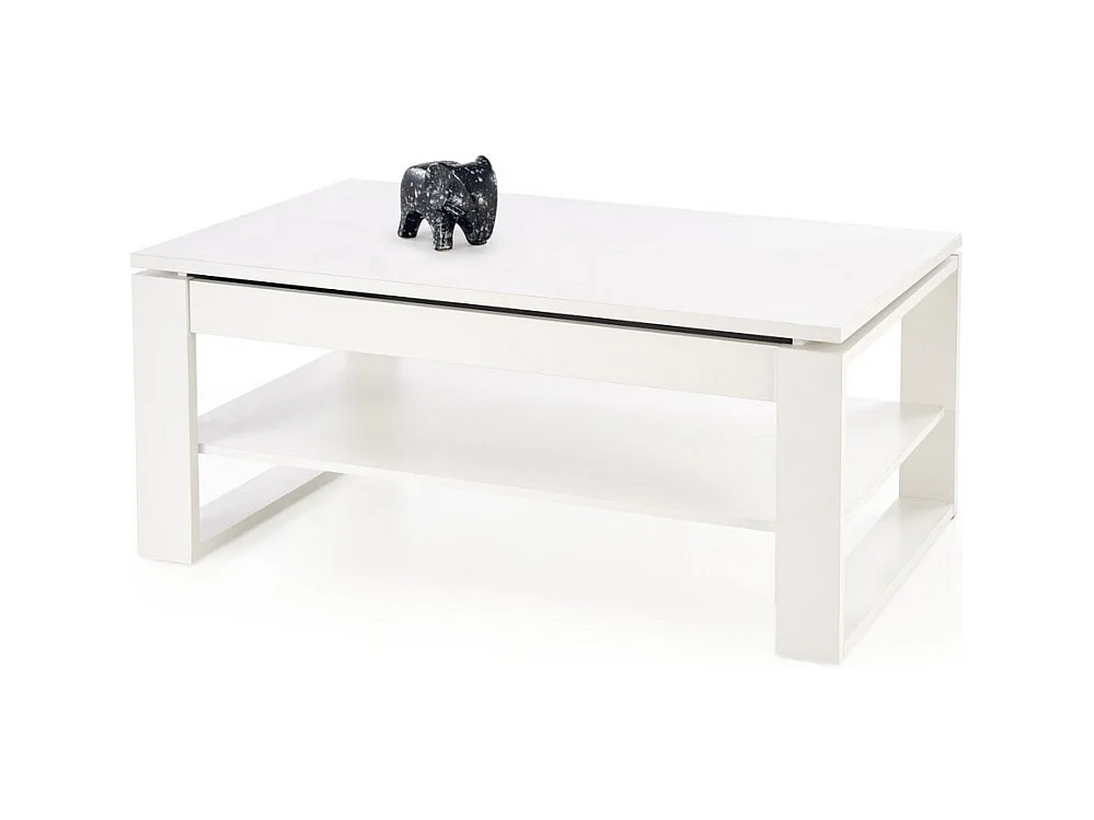 Table basse 120 x 65 cm blanche avec plateau relevable GEMMA