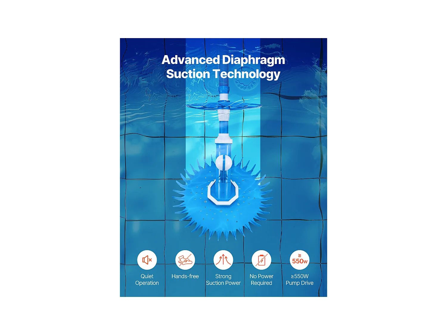 Aspirateur de Piscine, SucceBuy Aspirateur de Piscine avec 12 Tuyaux – Aspirateur pour Piscines Creusées et Hors Sol