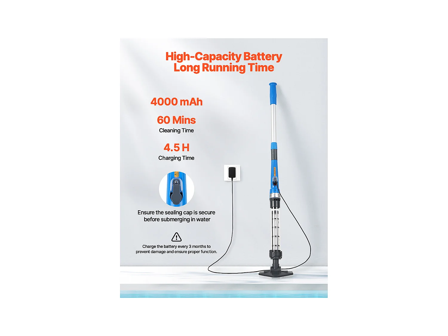 Aspirateur de Piscine, SucceBuy Aspirateur de Piscine Rechargeable 32 L/min avec Autonomie d'une Heure et Rallonge