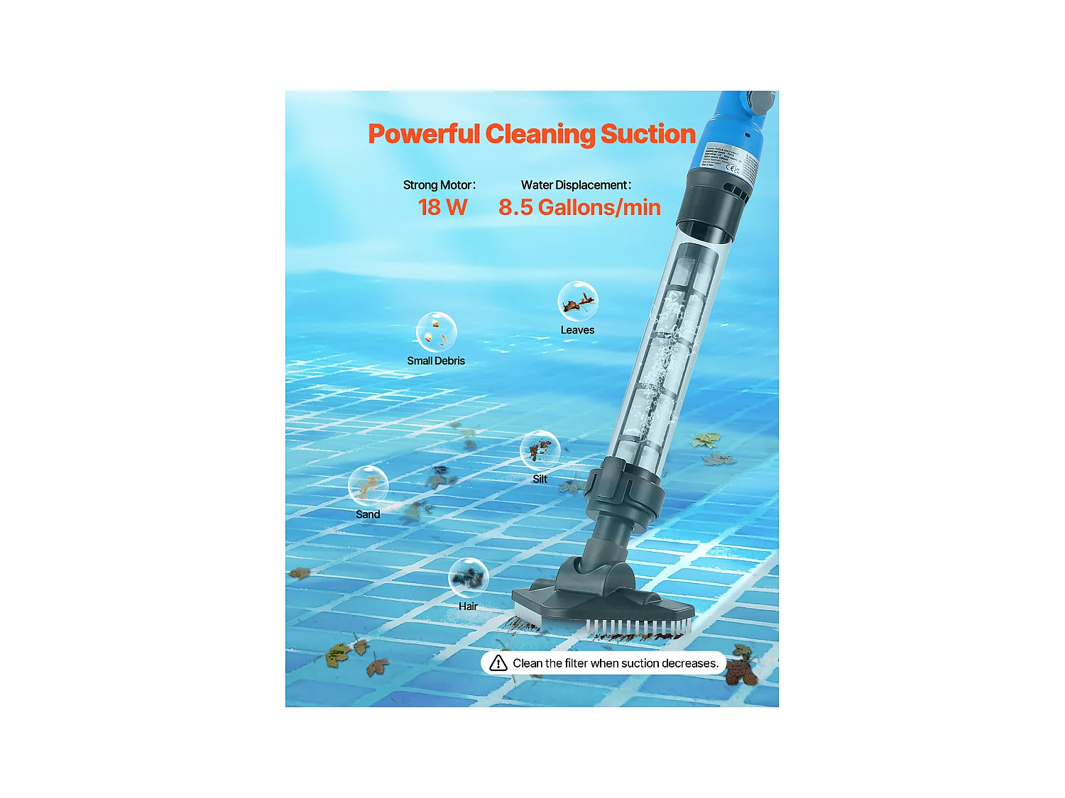 Aspiradora de Piscina Recargable SucceBuy de 32 L/min con 1 Hora de Autonomía y Cable de Extensión