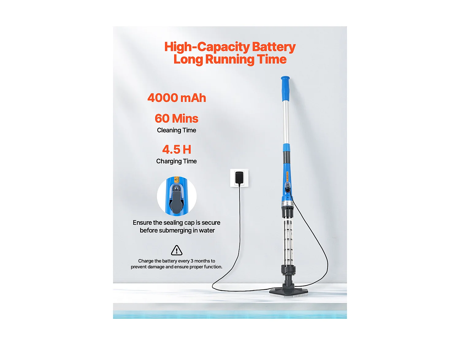 Aspirateur de Piscine, SucceBuy Aspirateur de Piscine Rechargeable 32 L/min avec Autonomie d'une Heure et Rallonge