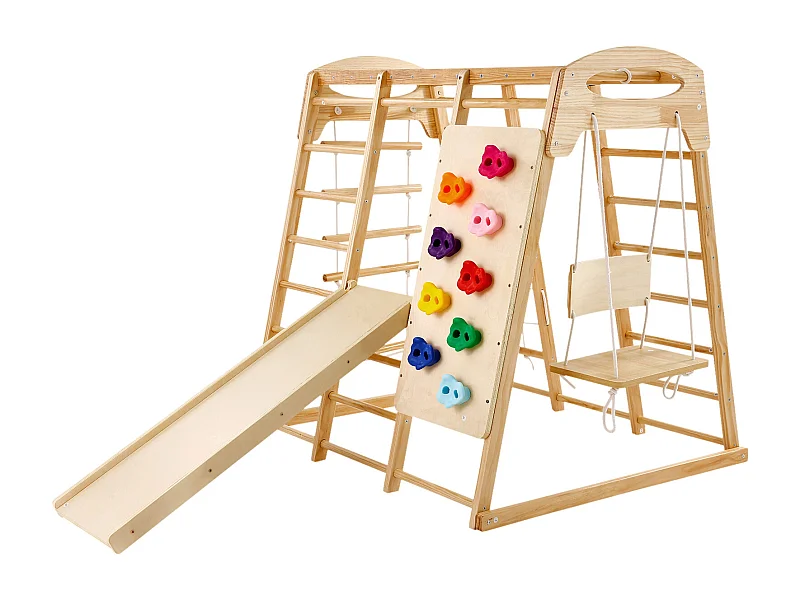 Triangle d'Escalade, SucceBuy Jungle Gym d'Intérieur 7 en 1, Aire de Jeux pour Tout-Petits, Jouets d'Escalade en Bois