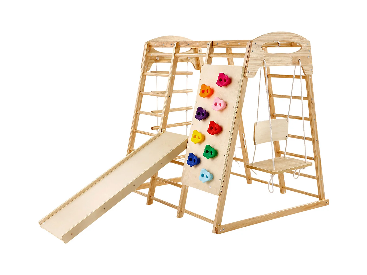 Triangle d'Escalade, SucceBuy Jungle Gym d'Intérieur 7 en 1, Aire de Jeux pour Tout-Petits, Jouets d'Escalade en Bois