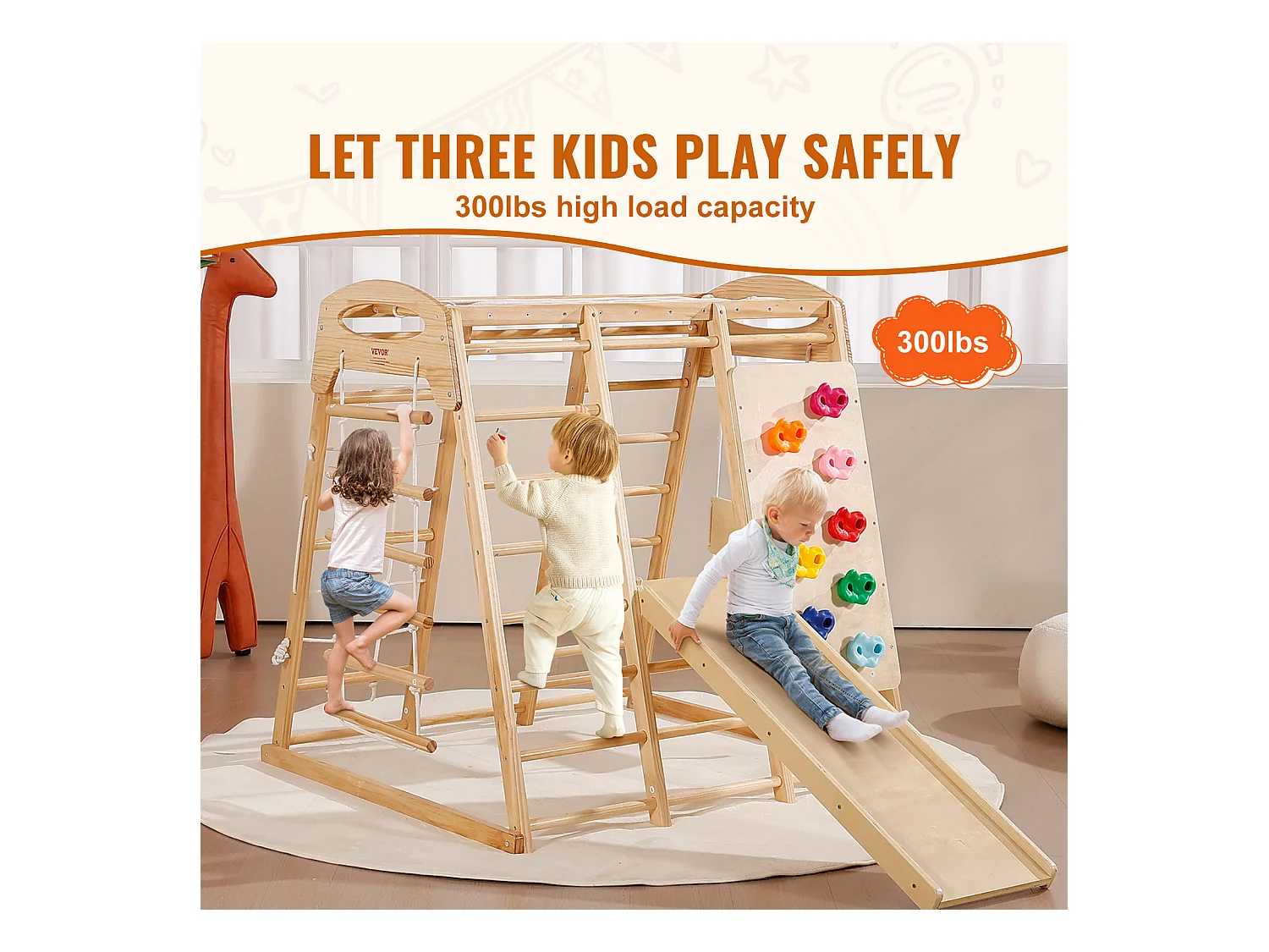 Triangle d'Escalade, SucceBuy Jungle Gym d'Intérieur 7 en 1, Aire de Jeux pour Tout-Petits, Jouets d'Escalade en Bois