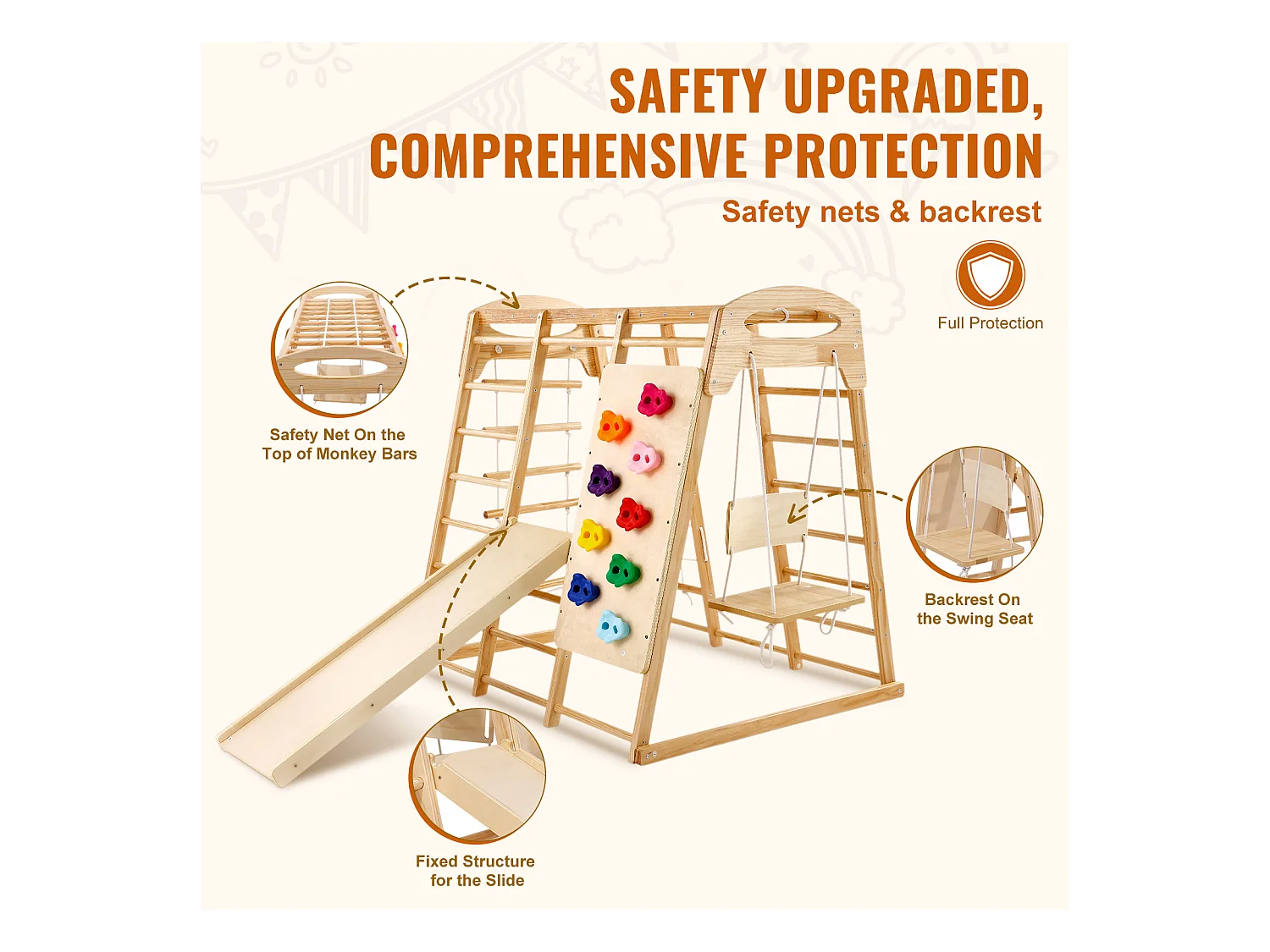 Triangle d'Escalade, SucceBuy Jungle Gym d'Intérieur 7 en 1, Aire de Jeux pour Tout-Petits, Jouets d'Escalade en Bois