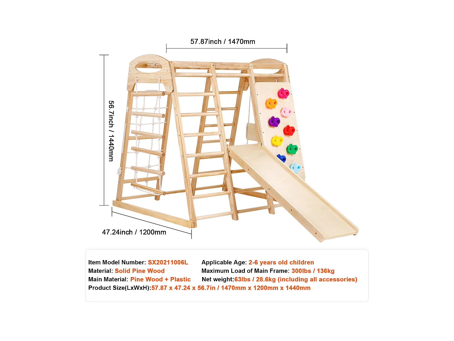Triangle d'Escalade, SucceBuy Jungle Gym d'Intérieur 7 en 1, Aire de Jeux pour Tout-Petits, Jouets d'Escalade en Bois