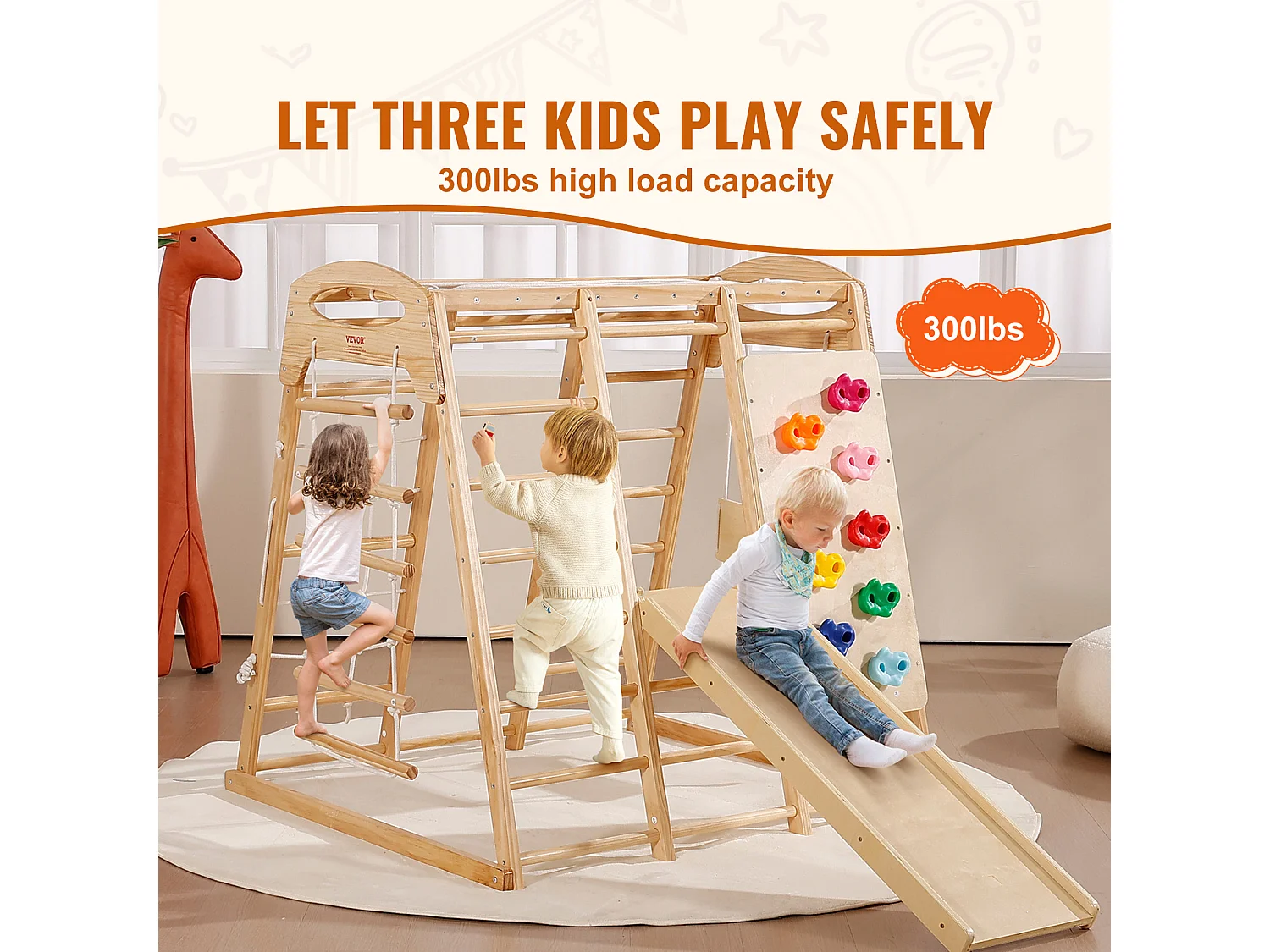 Triangle d'Escalade, SucceBuy Jungle Gym d'Intérieur 7 en 1, Aire de Jeux pour Tout-Petits, Jouets d'Escalade en Bois