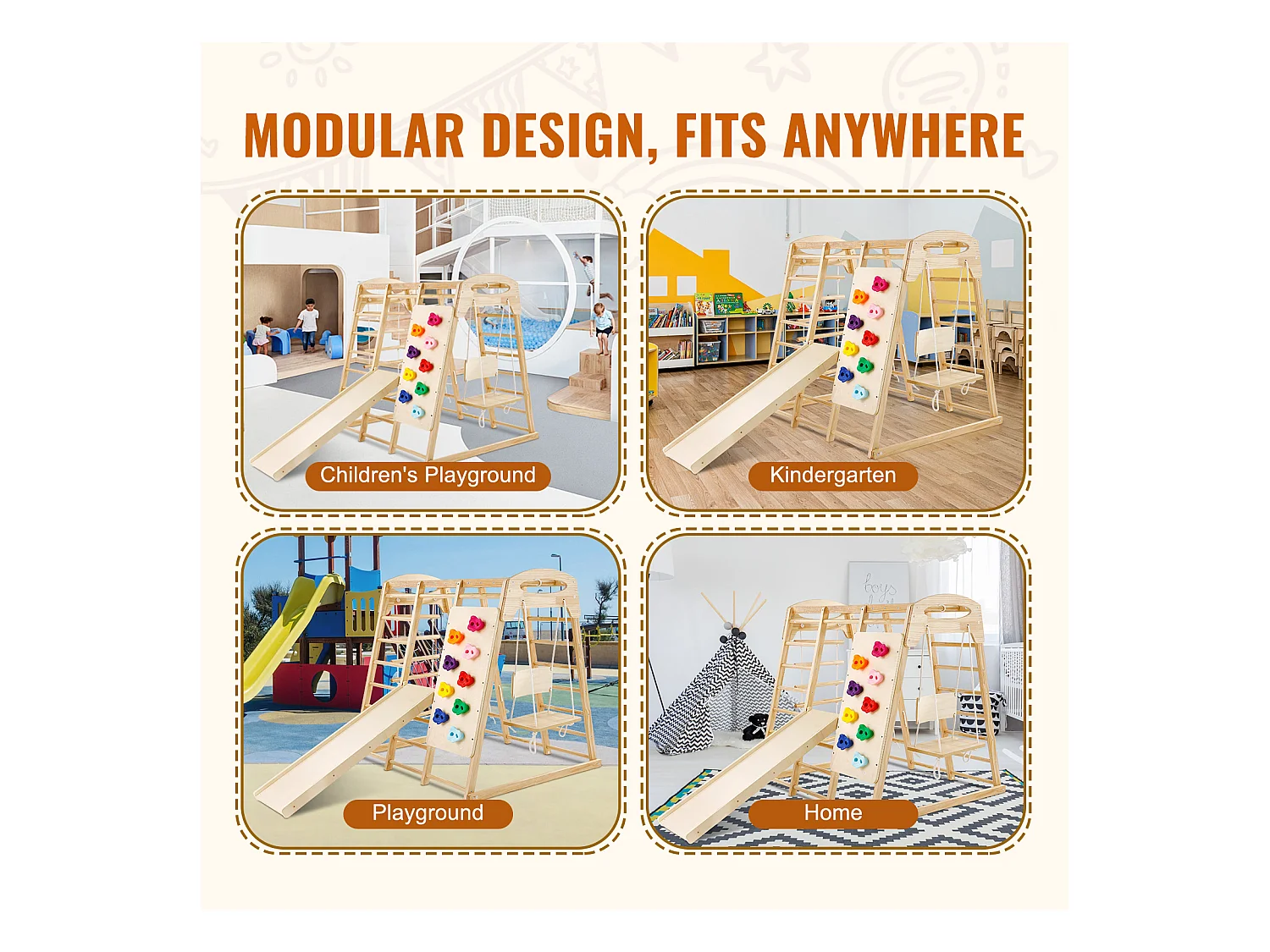 Triangle d'Escalade, SucceBuy Jungle Gym d'Intérieur 7 en 1, Aire de Jeux pour Tout-Petits, Jouets d'Escalade en Bois