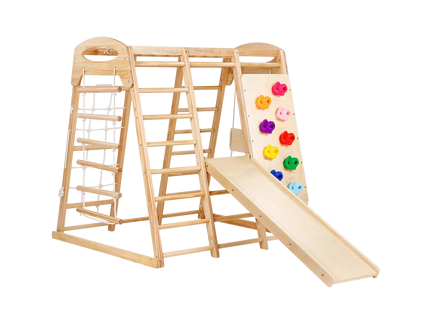 Triangle d'Escalade, SucceBuy Jungle Gym d'Intérieur 7 en 1, Aire de Jeux pour Tout-Petits, Jouets d'Escalade en Bois