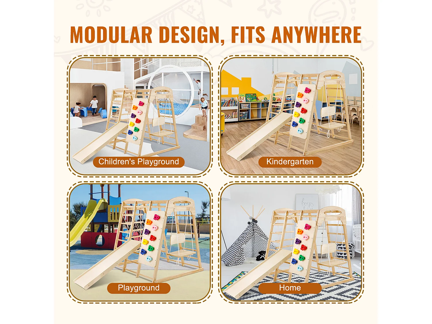 Triangolo da Arrampicata, SucceBuy 7 in 1 Palestra da Giungla da Interno, Parco Giochi per Bambini, Giocattoli da Arrampicata in Legno