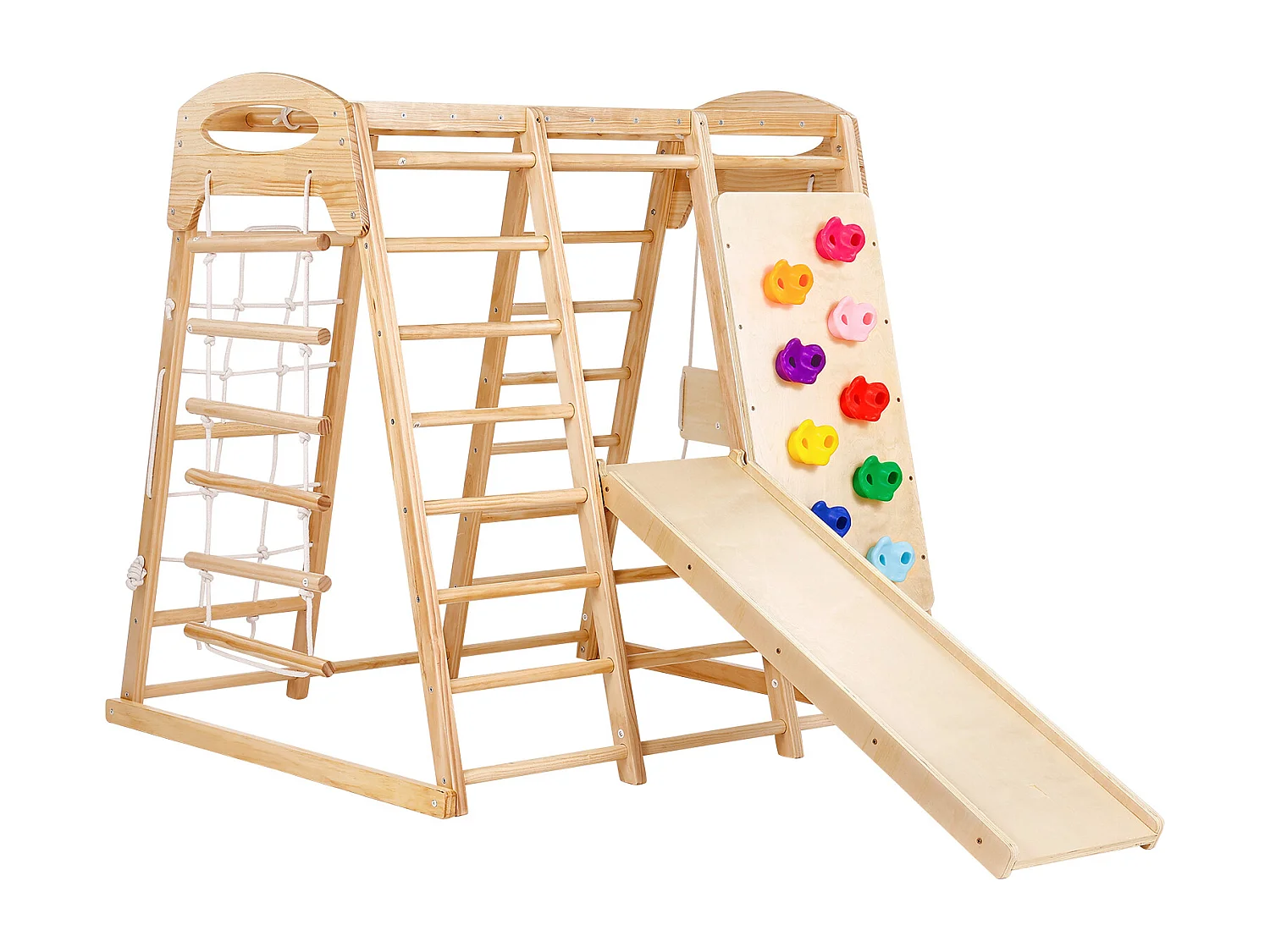 Triangolo da Arrampicata, SucceBuy 7 in 1 Palestra da Giungla da Interno, Parco Giochi per Bambini, Giocattoli da Arrampicata in Legno