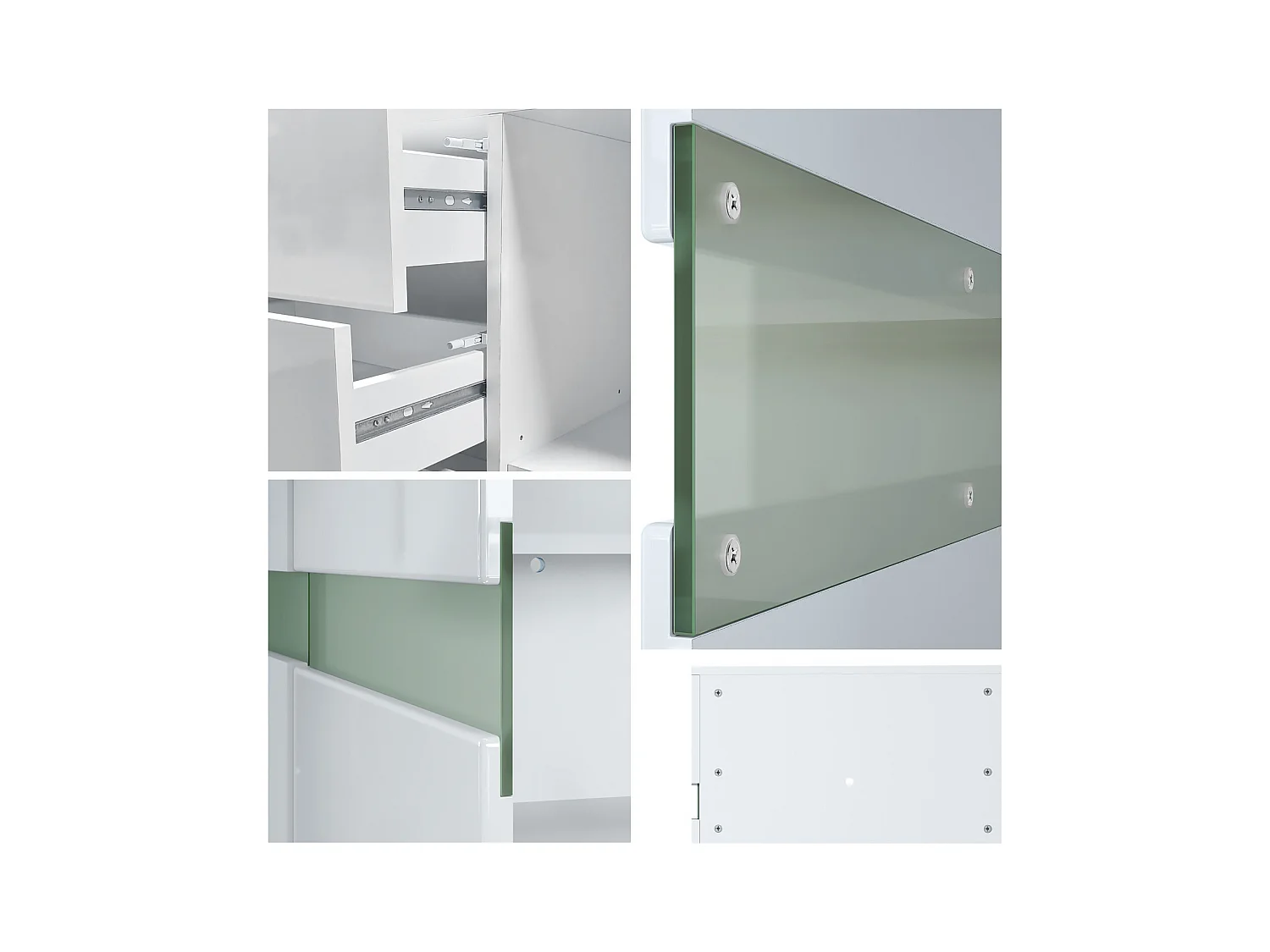 Sideboard Flow, blanc haute brillance/blanc haute brillance - Commode moderne avec vitrage Ambient Light pour votre espace de vie (177 x 75 x 39 cm)