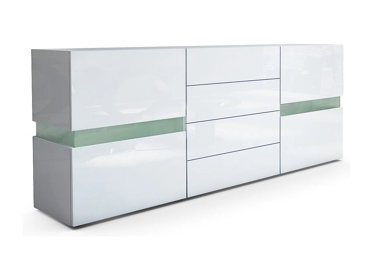 Sideboard Flow, blanc haute brillance/blanc haute brillance - Commode moderne avec vitrage Ambient Light pour votre espace de vie (177 x 75 x 39 cm)