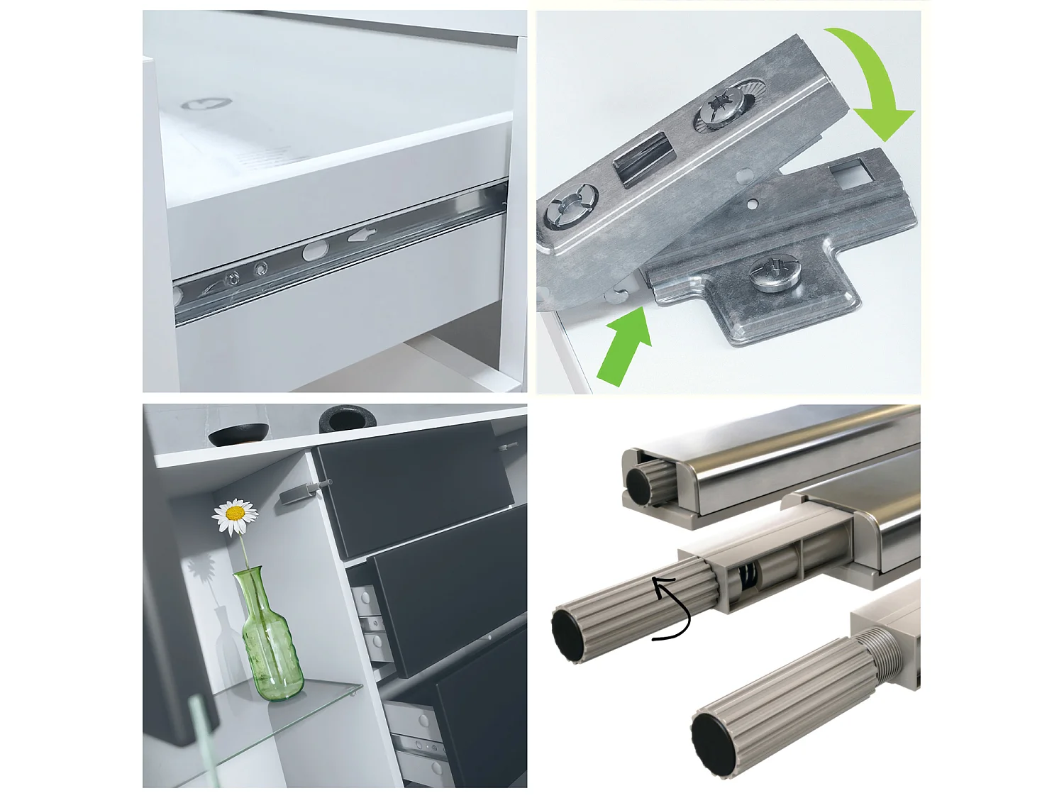 Buffet Bari V1 – Meuble avec 2 Grandes Portes et 4 Tiroirs, blanc mat/gris haute brillance (138,5 x 75,5 x 35)