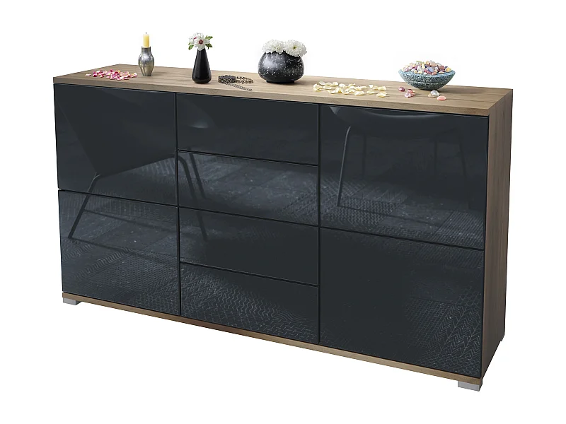 SIDEBOARD Rova Schwarz Hochglanz