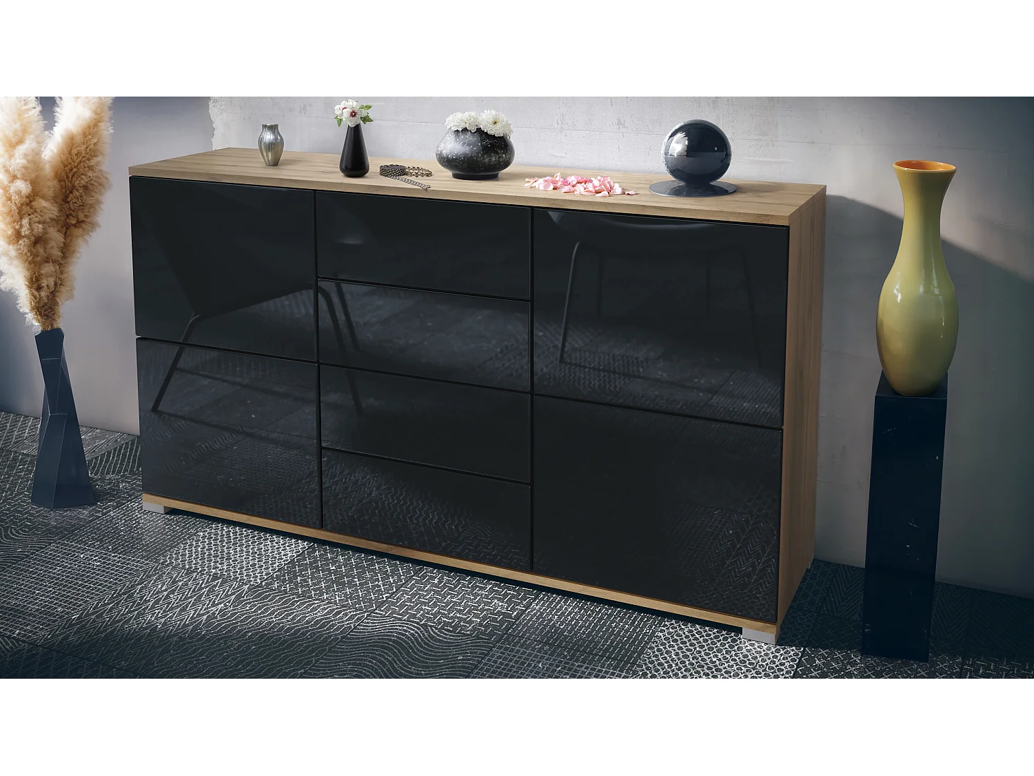 SIDEBOARD Rova Schwarz Hochglanz