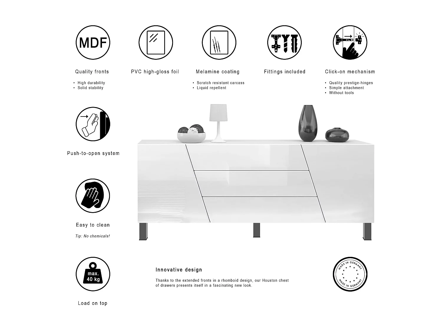 SIDEBOARD Houston Weiß Hochglanz