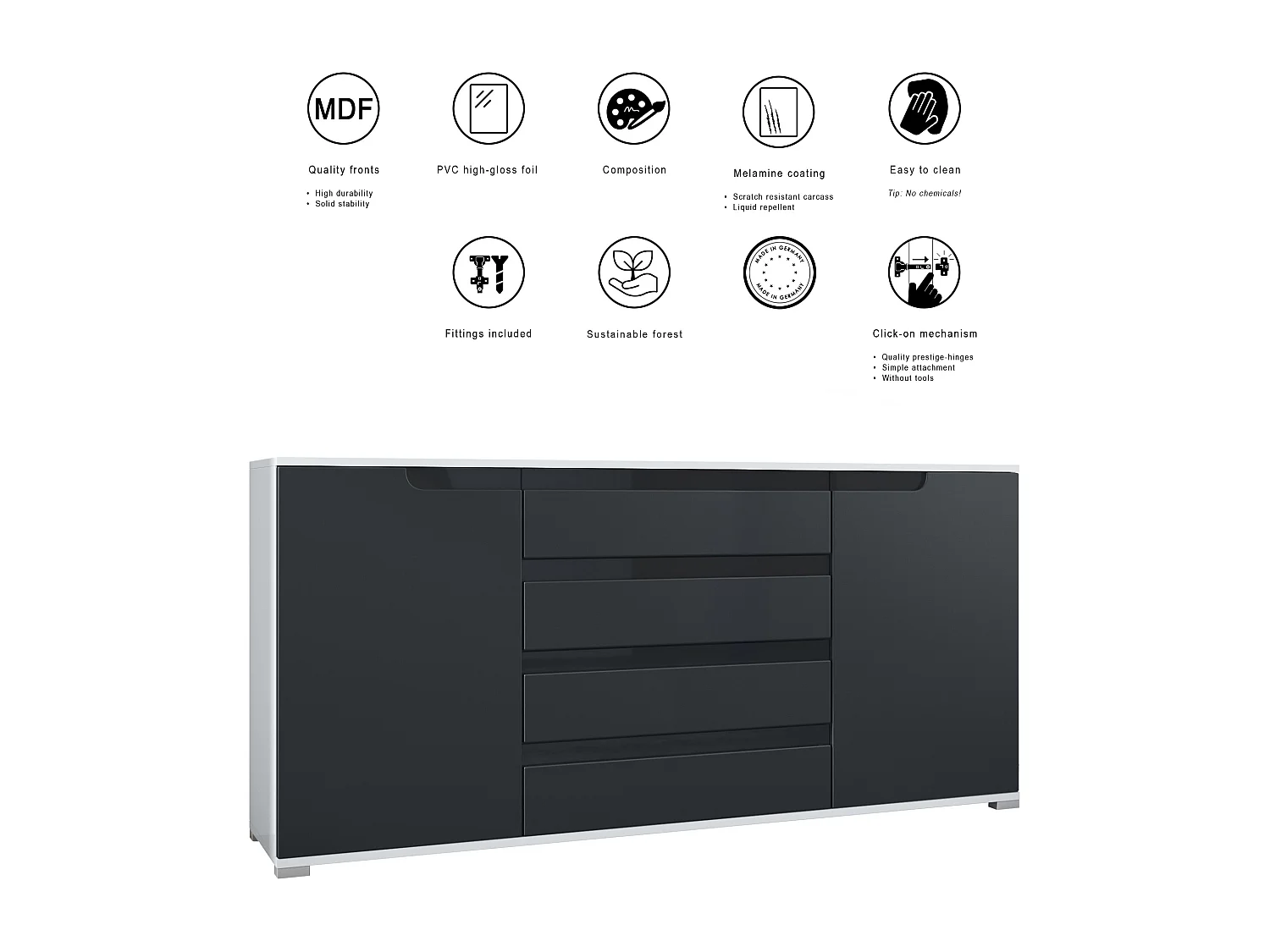 SIDEBOARD Sylt Grau Hochglanz / Brombeer Hochglanz