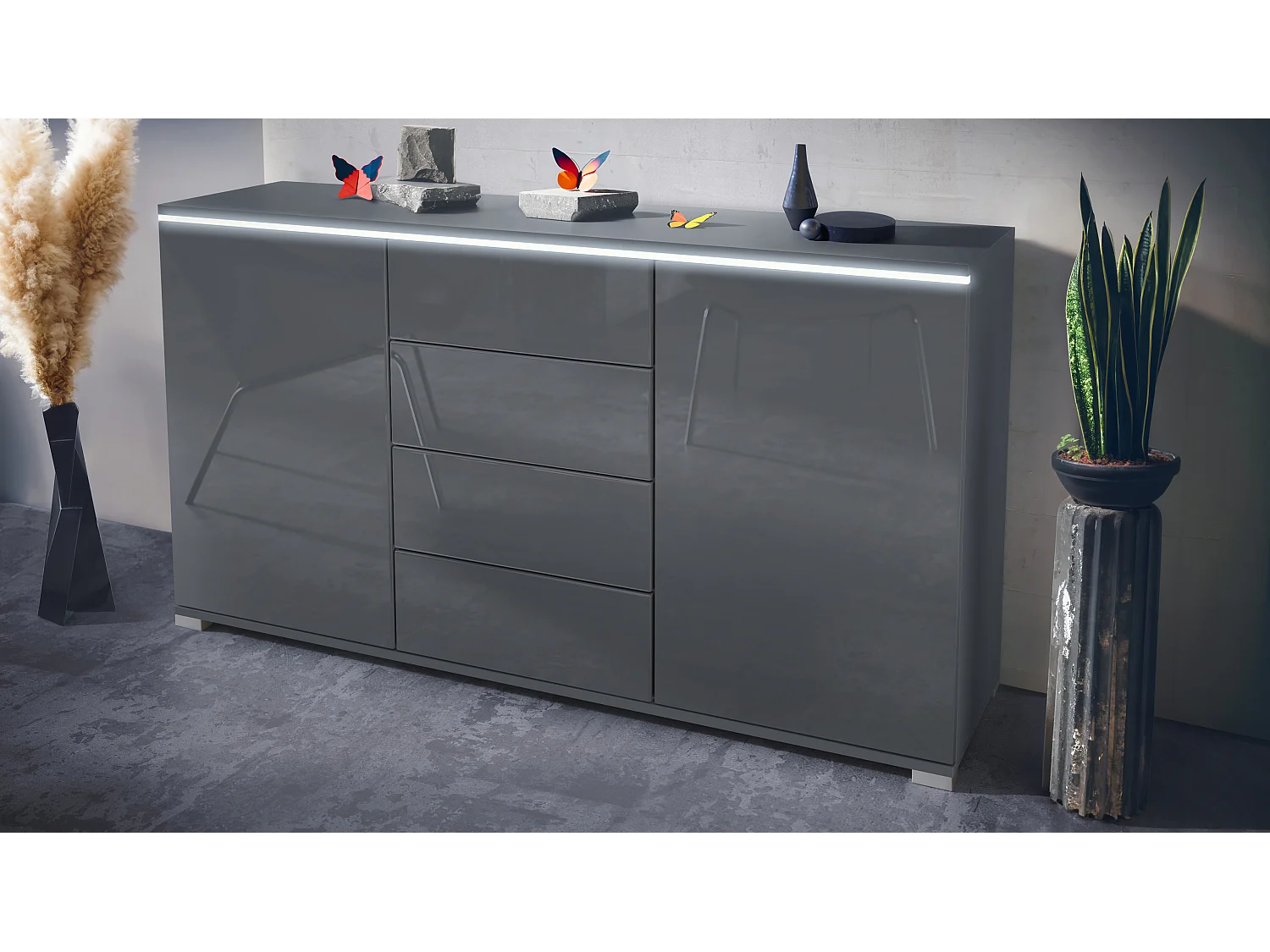 SIDEBOARD Faro Grau Hochglanz