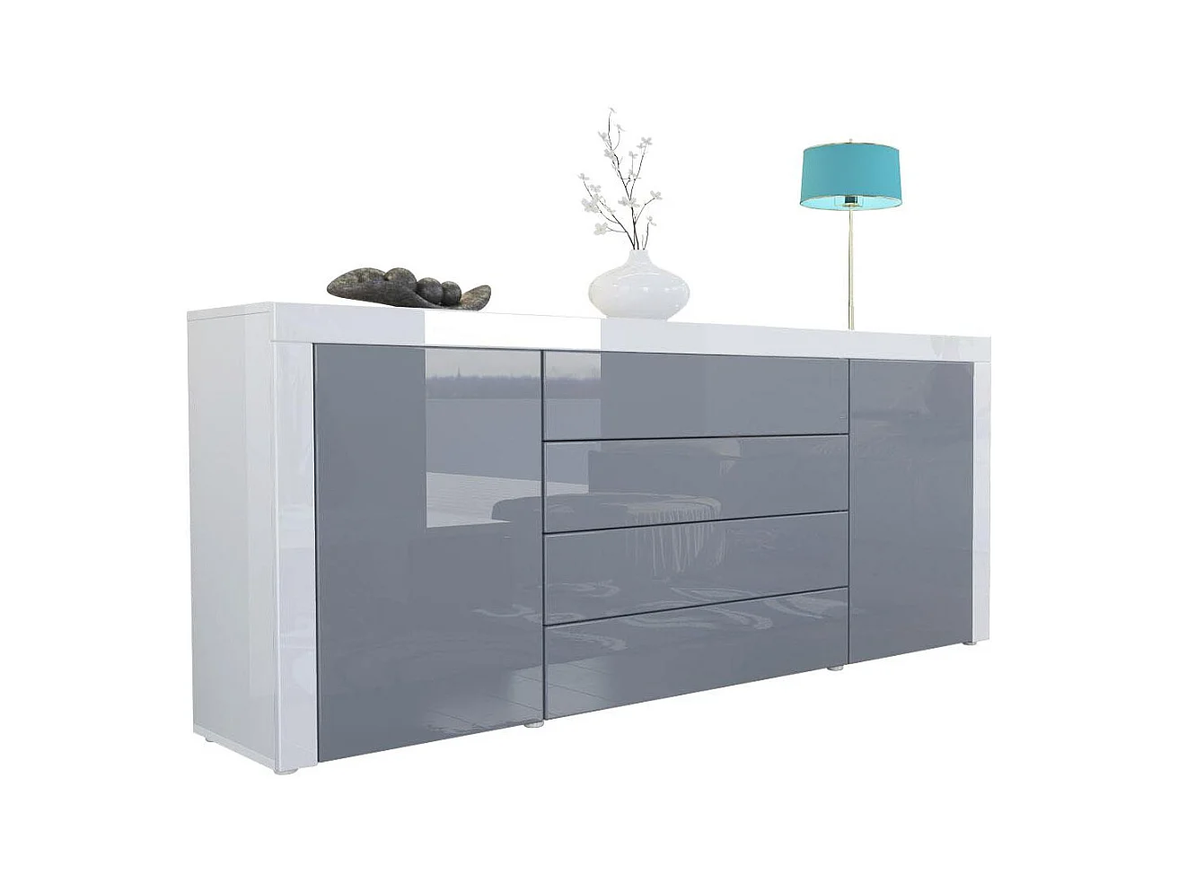 SIDEBOARD La Paz Grau Hochglanz / Weiß Hochglanz