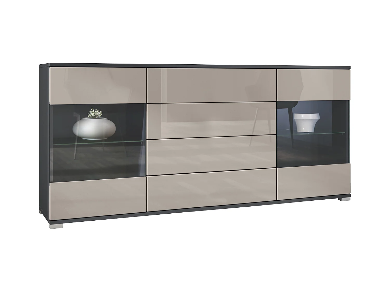 SIDEBOARD Bari Sandgrau Hochglanz