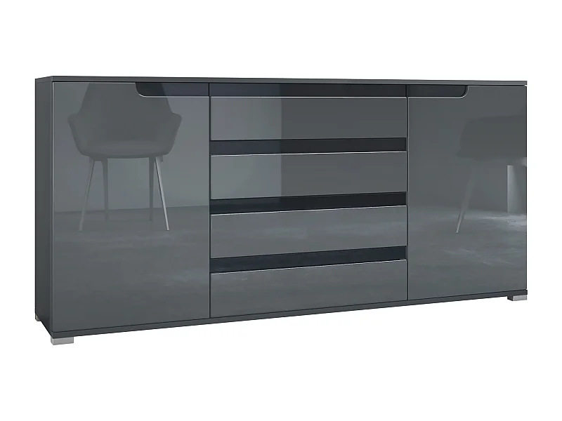SIDEBOARD Sylt Grau Hochglanz / Schwarz Hochglanz