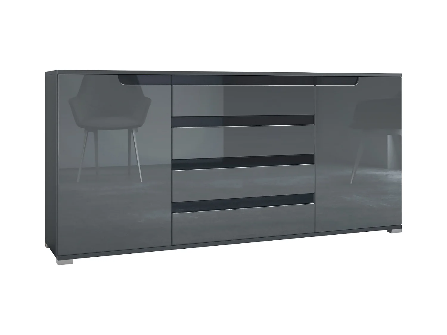 SIDEBOARD Sylt Grau Hochglanz / Schwarz Hochglanz