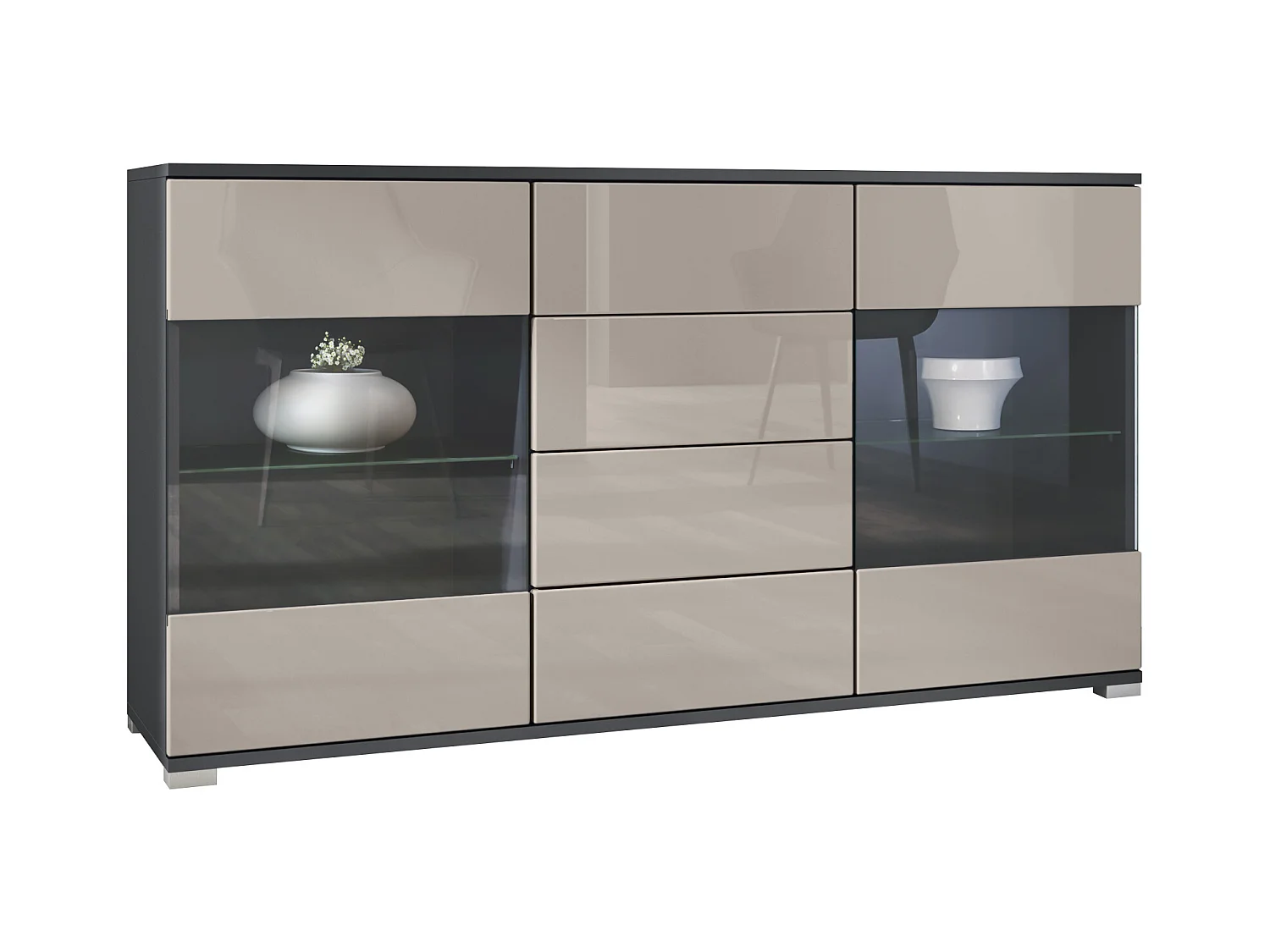 SIDEBOARD Bari Sandgrau Hochglanz