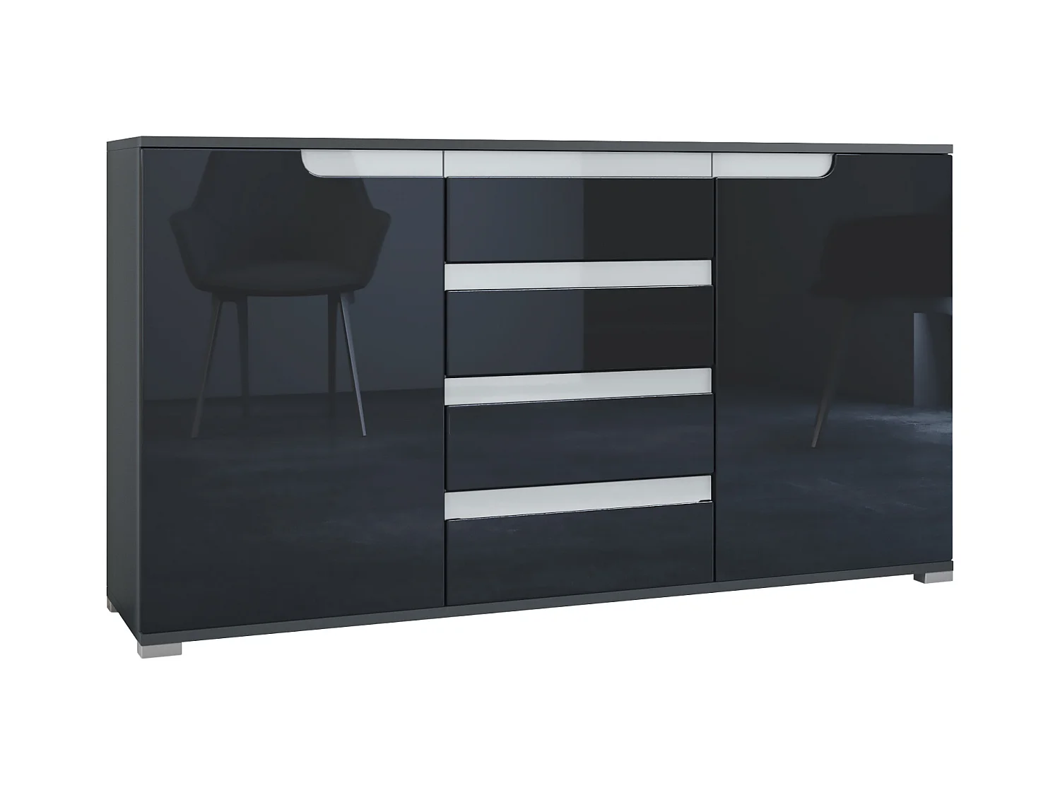 SIDEBOARD Sylt Schwarz Hochglanz / Weiß Hochglanz