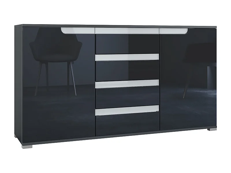 SIDEBOARD Sylt Schwarz Hochglanz / Weiß Hochglanz