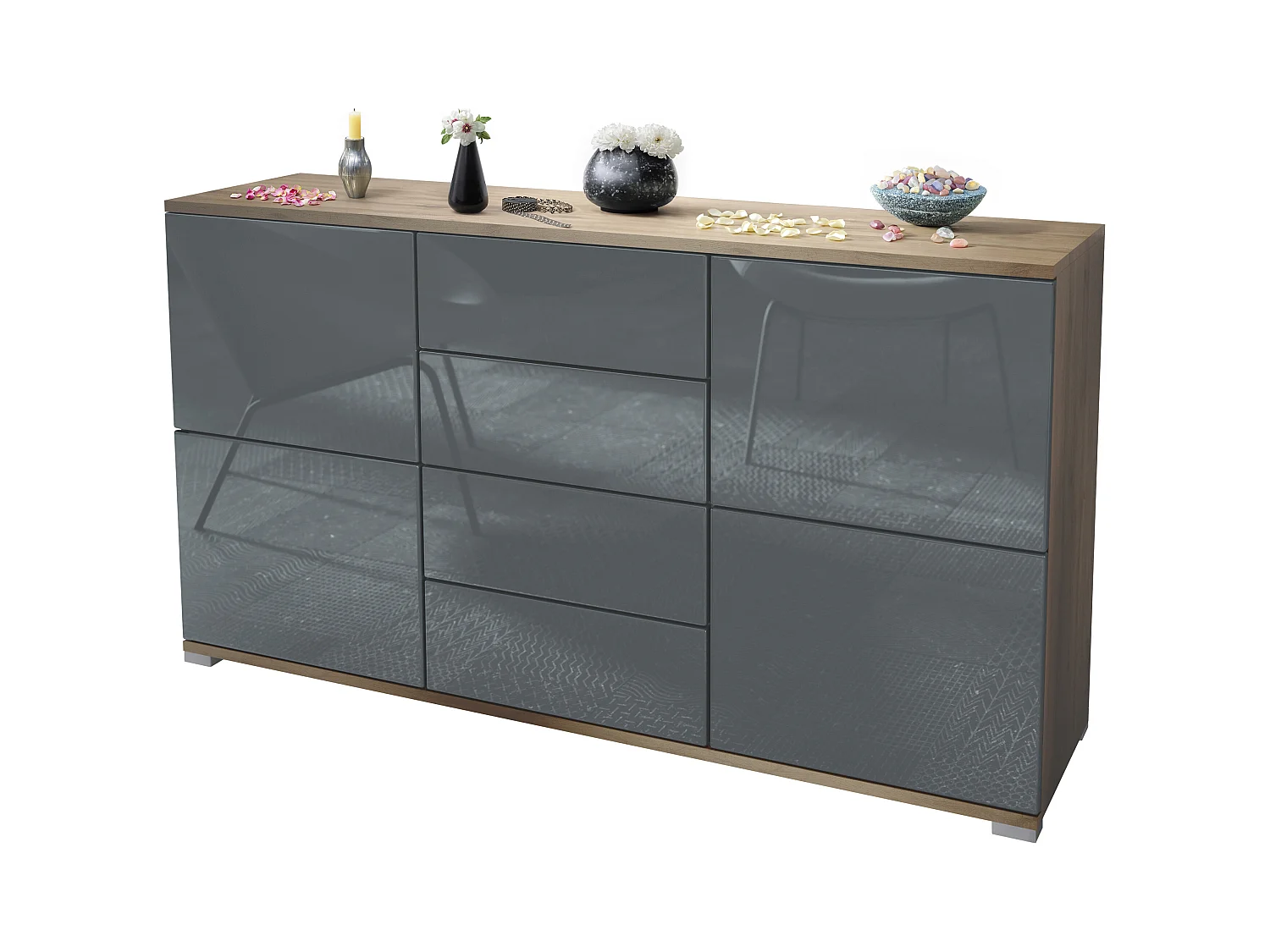 SIDEBOARD Rova Grau Hochglanz