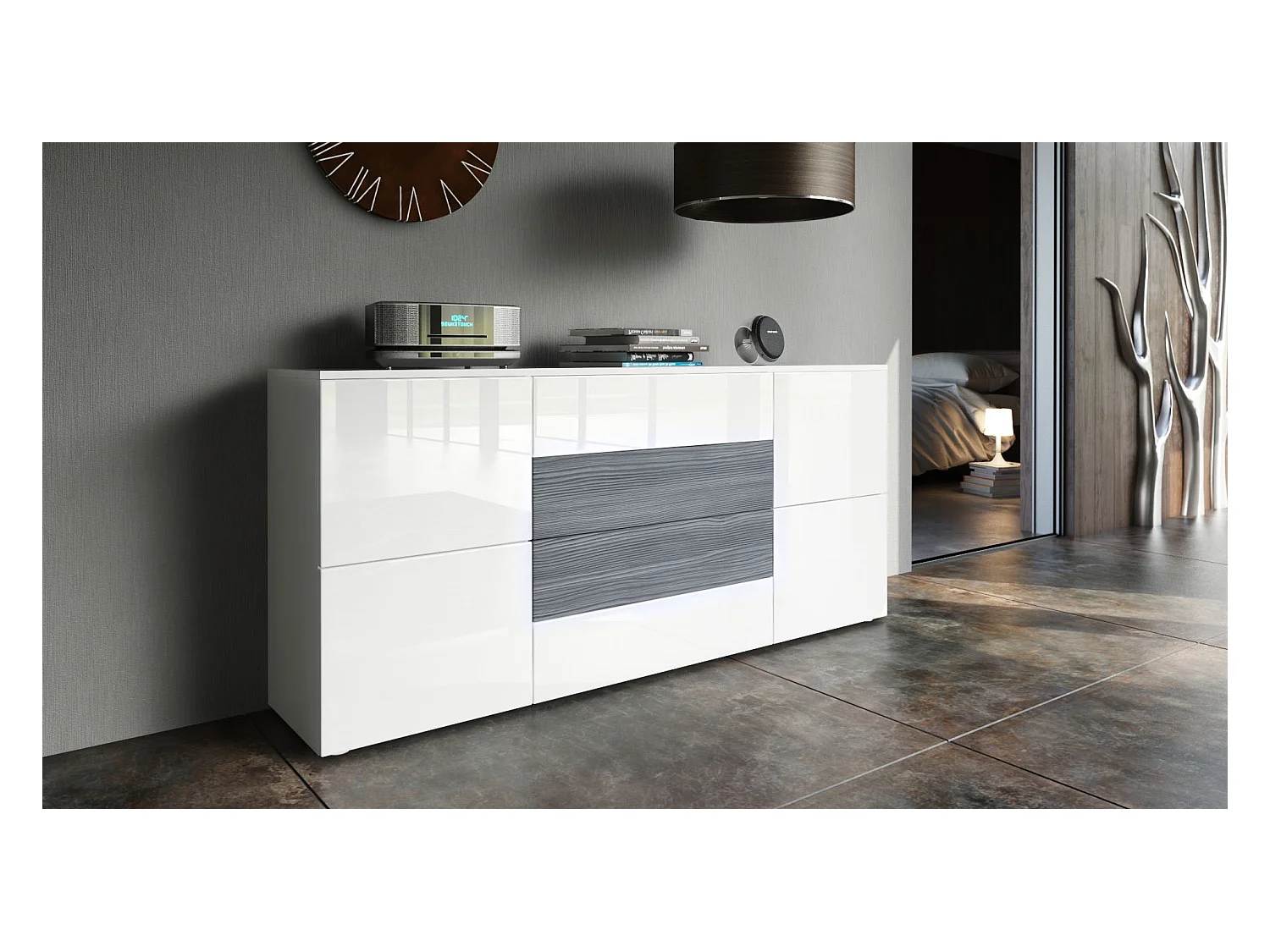 SIDEBOARD Rova Weiß Hochglanz / Avola-Anthrazit