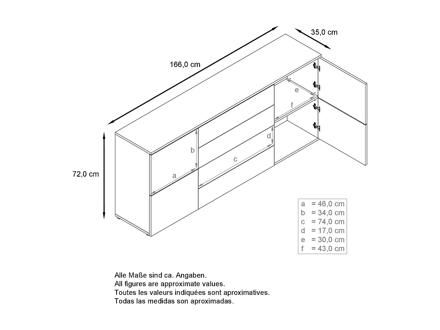 SIDEBOARD Rova Weiß Hochglanz / Avola-Anthrazit