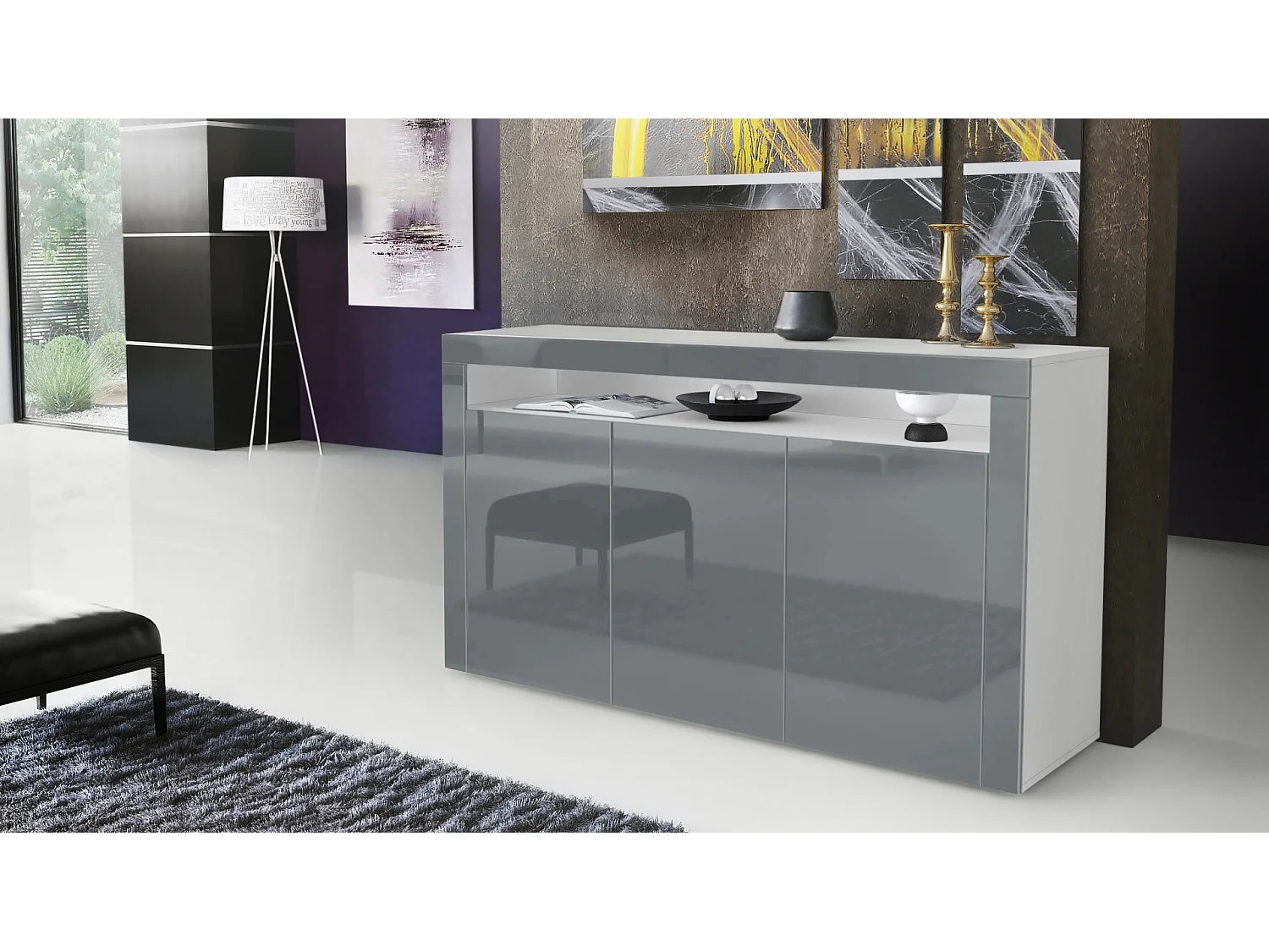 SIDEBOARD Valencia Grau Hochglanz / Grau Hochglanz