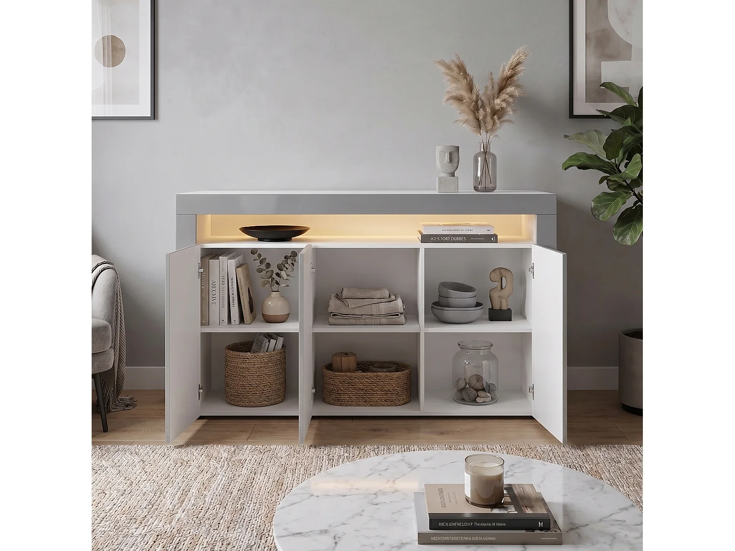 SIDEBOARD Valencia Grau Hochglanz / Grau Hochglanz