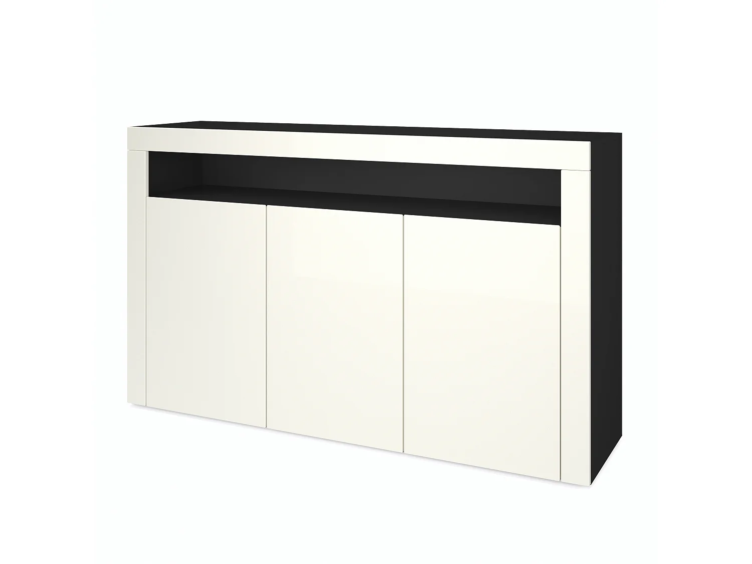 Madia  Valencia, mobile a 3 ante e 1 scomparto aperto, nero opaco/beige lucido/beige lucido (155 x 92 x 40 cm)