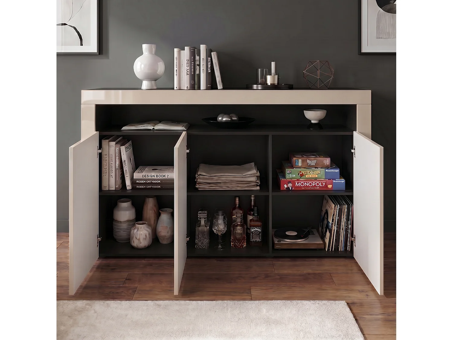 SIDEBOARD Valencia Creme Hochglanz / Creme Hochglanz