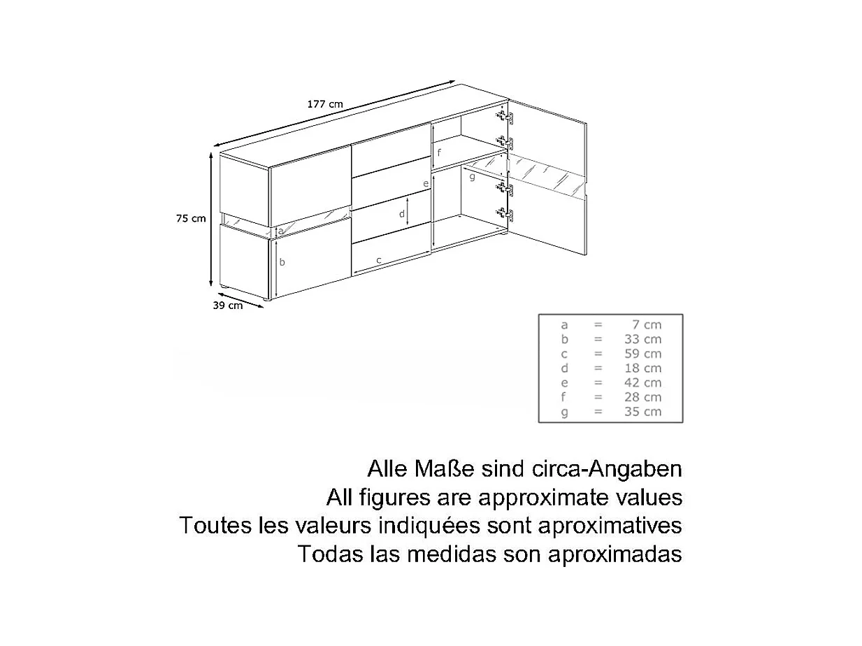 Sideboard Flow, noir haute brillance/noir haute brillance - Commode moderne avec vitrage Ambient Light pour votre espace de vie (177 x 75 x 39 cm)