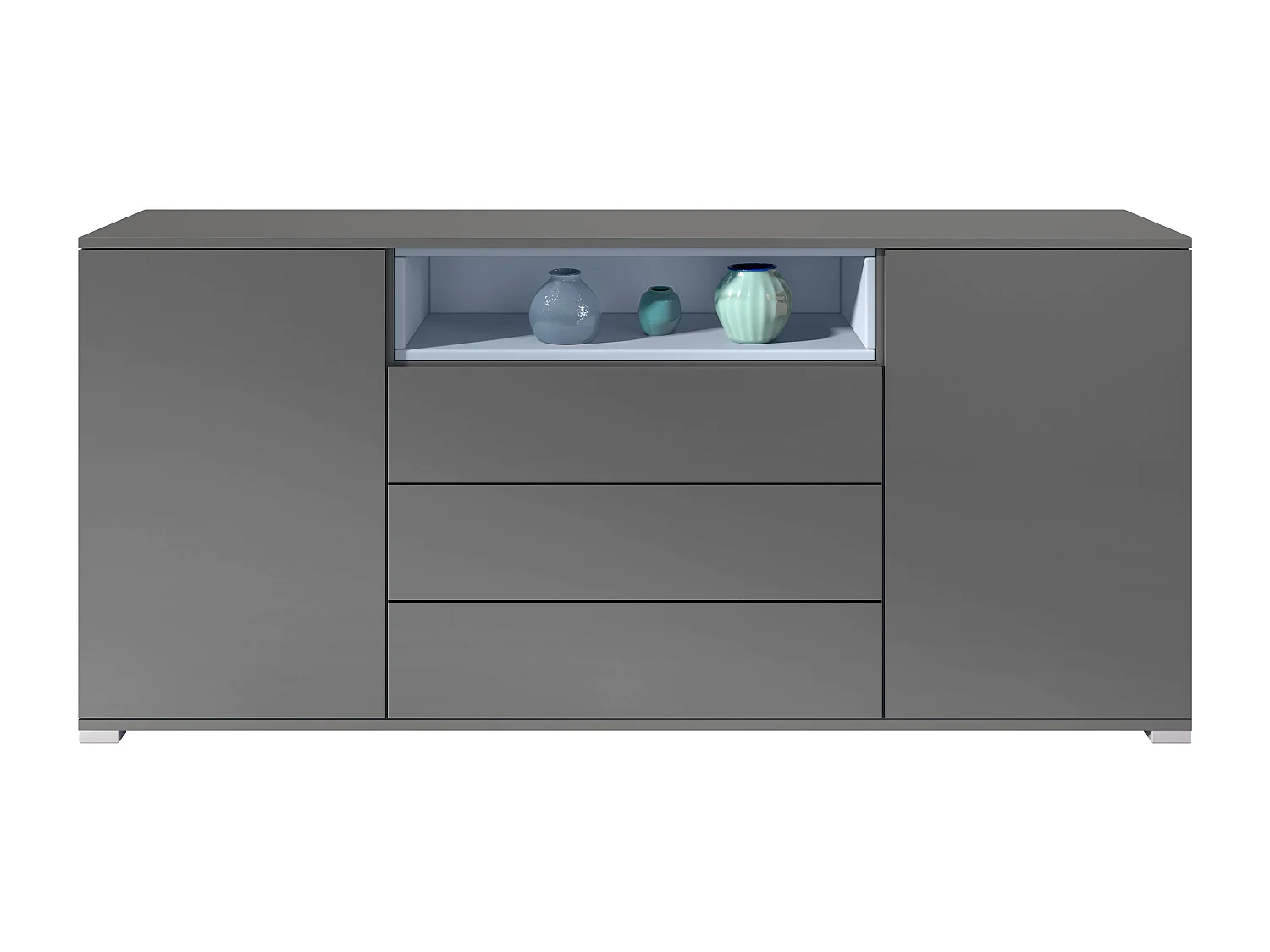 Skadu V4 Buffet, Commode avec 2 portes, 3 tiroirs et 1 compartiment ouvert, anthracite mat/denim mat (166,5 x 75,5 x 35 cm)