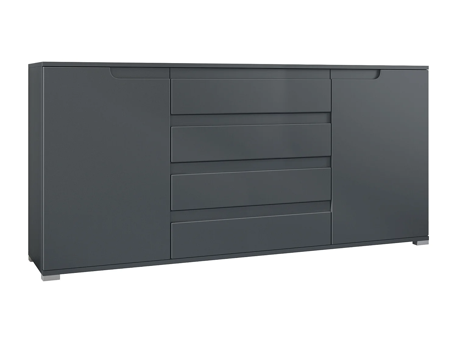 Buffet Sylt V2, Commode avec 2 Portes et 4 Tiroirs, Corps - anthracite mat / Façade - anthracite mat / Détails - anthracite mat (166,5 x 75,5 x 35 cm)